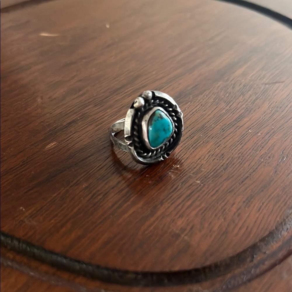 Blue and Silver Handcrafted Ring with Intricate Detailing